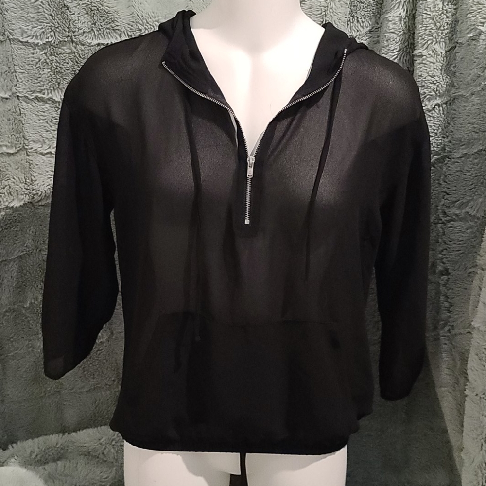 Maurices see thru black banded bottom hoodie